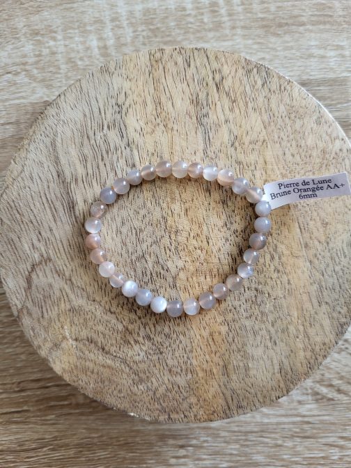Bracelet en Pierre de Lune Brune Orangée AA+