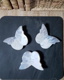 Papillons en Agate Plume Blanche AA