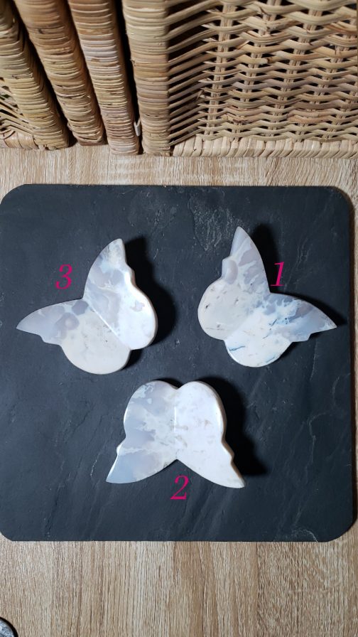 Papillons en Agate Plume Blanche AA – Image 2