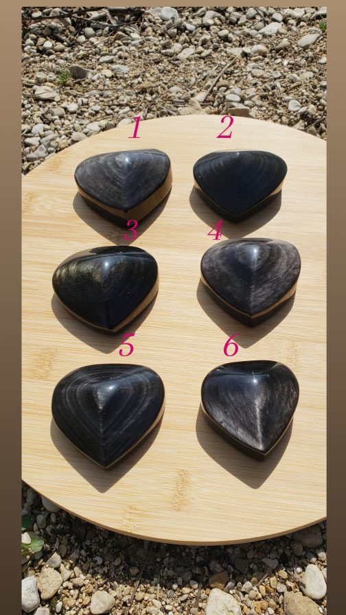 Galets Coeur en Obsidienne argentée et 1 dorée AA – Image 2