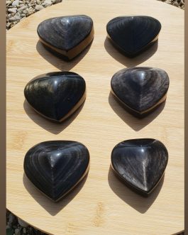 Galets Coeur en Obsidienne argentée et 1 dorée AA