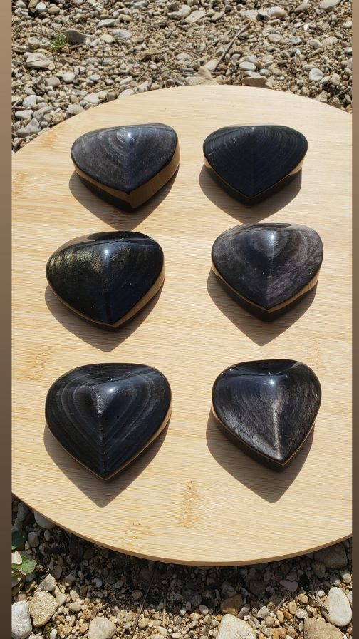 Galets Coeur en Obsidienne argentée et 1 dorée AA
